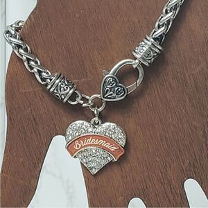 BRIDESMAID Silver-tone Chunky Charm Bracelet Crystal is Heart